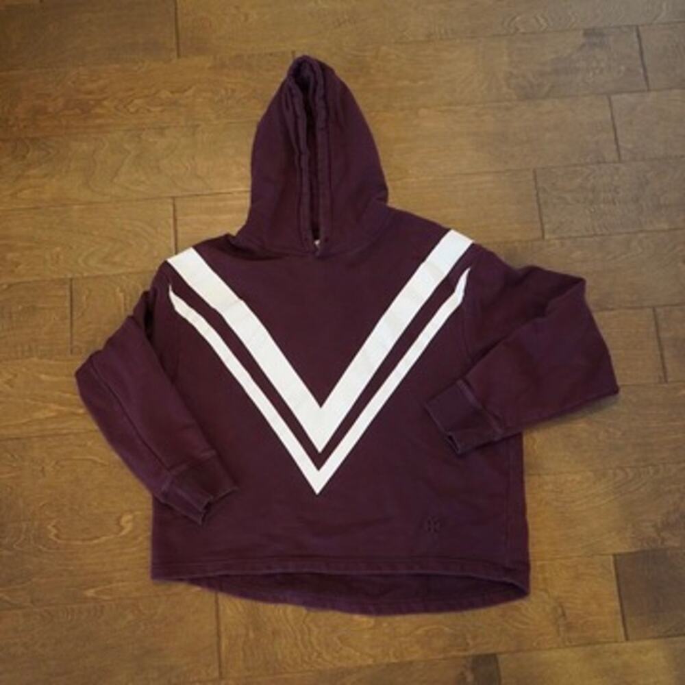 Tory Burch Sport French Terry Chevron Pullover Hoodie Maroon Womens Size Medium - Picture 2 of 7